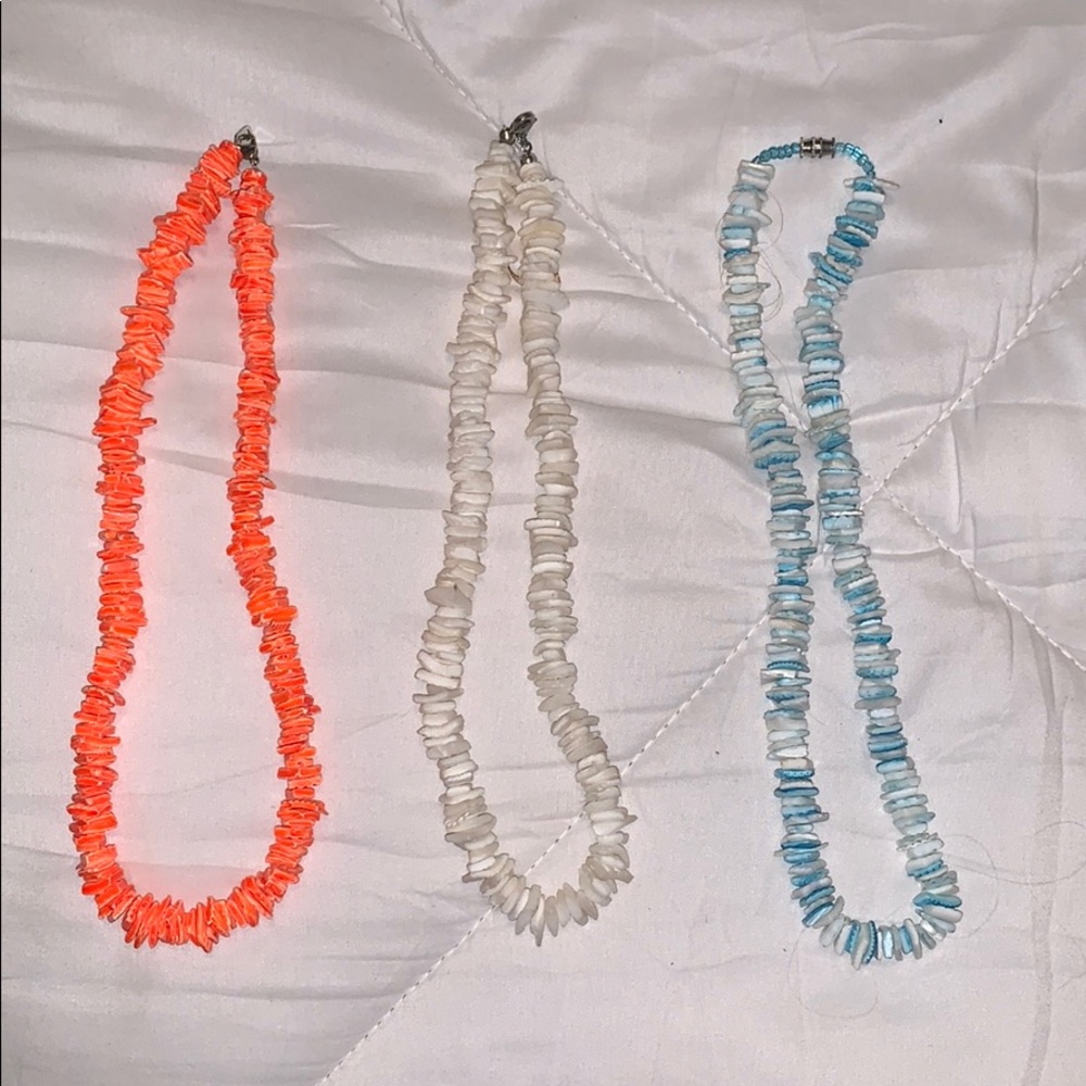 Orange, White, and Blue Shell Necklaces